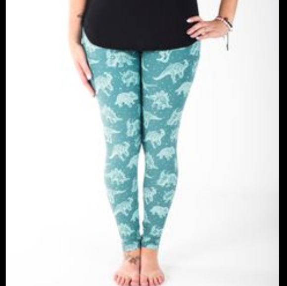 NWT Sweetlegs Petite Teal Dinosaur Leggings (One Size) - Picture 9 of 9